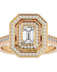 Inel Tăietură Smarald si Cadru Halo cu Diamante Create în Laborator de 0.91 ct din 18k Aur Galben - Castelo.ro