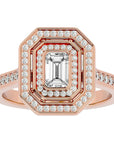 Inel Tăietură Smarald si Cadru Halo cu Diamante Naturale de 0.91 ct din 18k Aur Roz - Castelo.ro