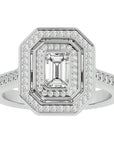 Inel Tăietură Smarald si Cadru Halo din Aur 14k cu Diamante Create în Laborator de 0.91 ct din 14k Aur Alb - Castelo.ro