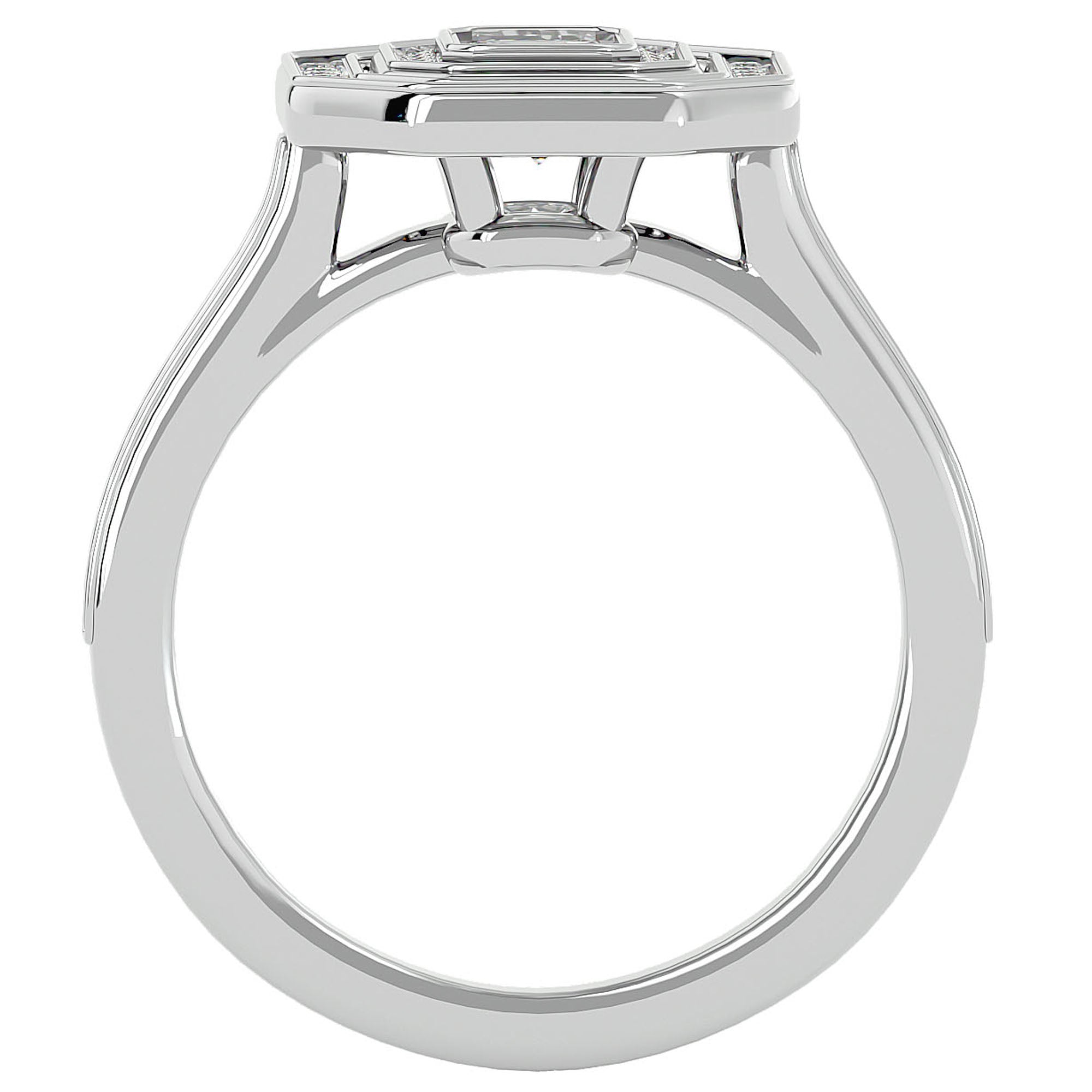 Inel Tăietură Smarald si Cadru Halo cu Diamante Create în Laborator de 0.91 ct din Platina - Castelo.ro