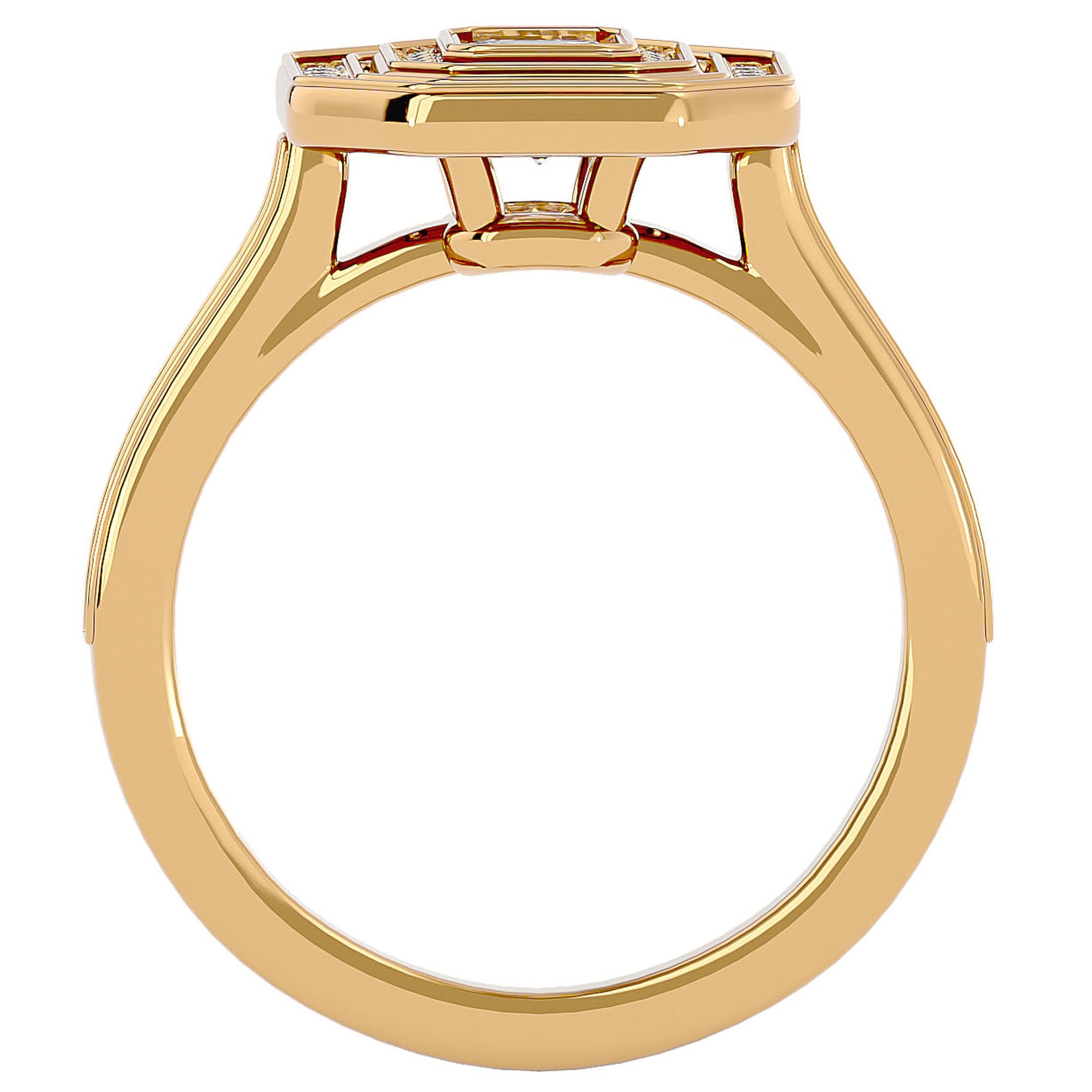 Inel Tăietură Smarald si Cadru Halo cu Diamante Naturale de 0.91 ct din 18k Aur Galben - Castelo.ro