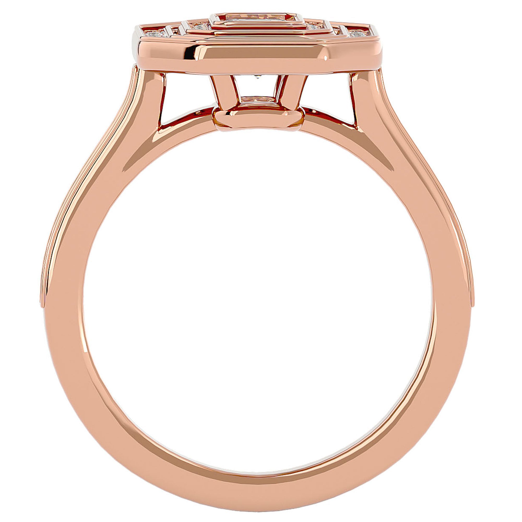 Inel Tăietură Smarald si Cadru Halo cu Diamante Naturale de 0.91 ct din 18k Aur Roz - Castelo.ro