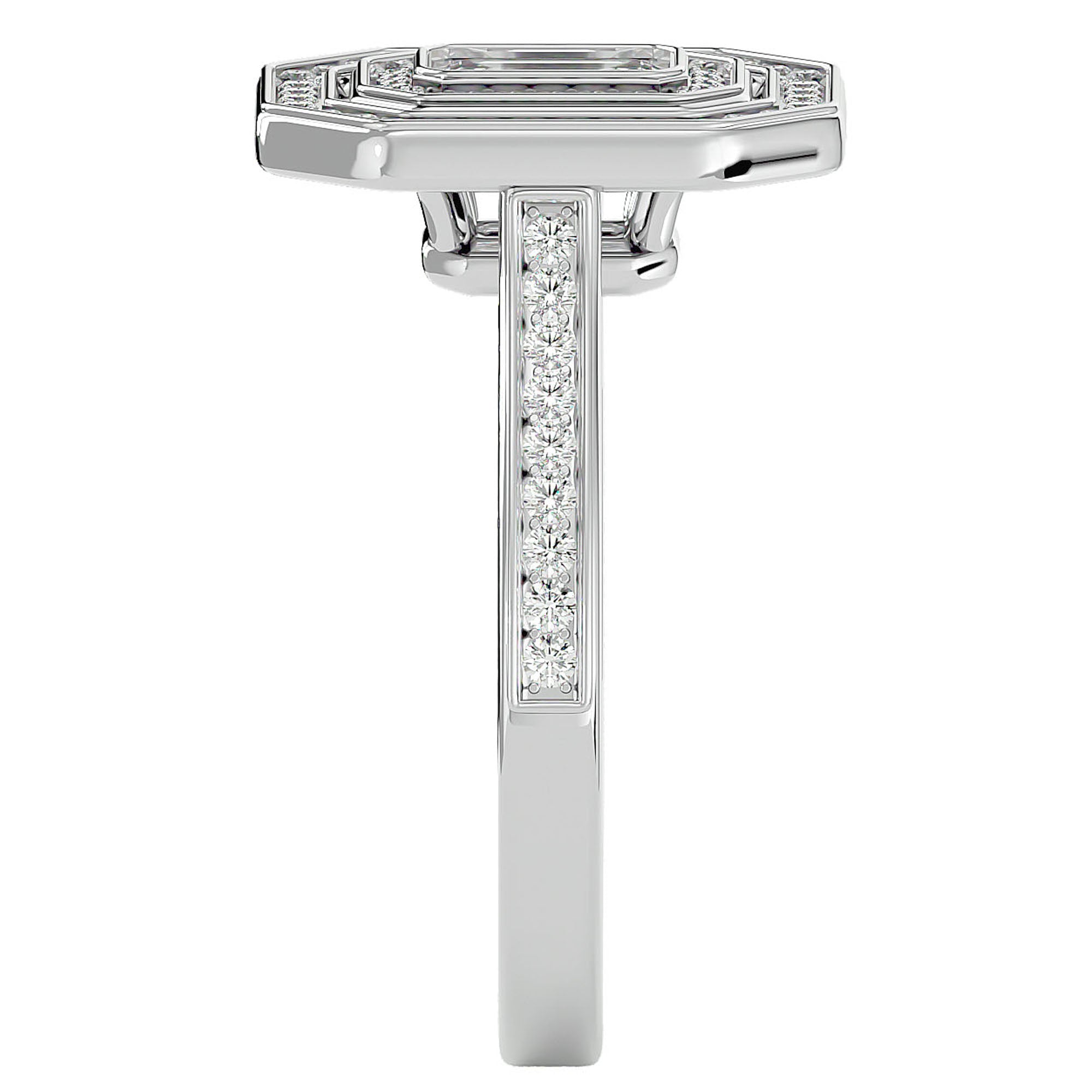 Inel Tăietură Smarald si Cadru Halo cu Diamante Create în Laborator de 0.91 ct din Platina - Castelo.ro