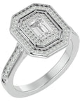 Inel Tăietură Smarald si Cadru Halo din Aur 14k cu Diamante Create în Laborator de 0.91 ct din 14k Aur Alb - Castelo.ro