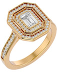 Inel Tăietură Smarald si Cadru Halo cu Diamante Naturale de 0.91 ct din 18k Aur Galben - Castelo.ro