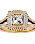 Inel Tăietură Princess Si Cadru Halo din Aur 14k cu Diamante Naturale de 1.34 ct din 14k Aur Galben - Castelo.ro