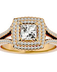 Inel Tăietură Princess Si Cadru Halo din Aur 14k cu Diamante Naturale de 1.34 ct din 14k Aur Galben - Castelo.ro