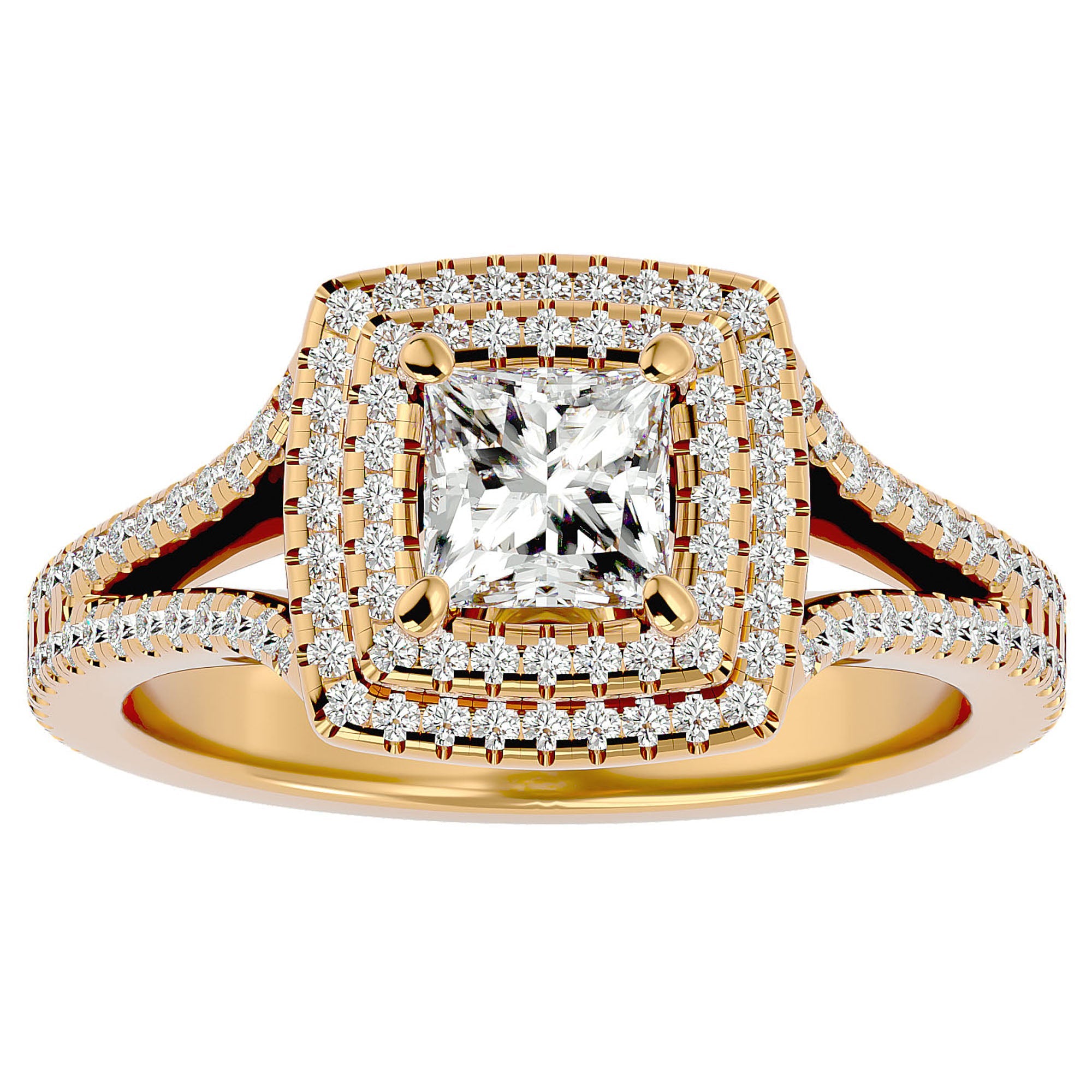 Inel Tăietură Princess Si Cadru Halo din Aur 14k cu Diamante Create în Laborator de 1.34 ct din 14k Aur Galben - Castelo.ro