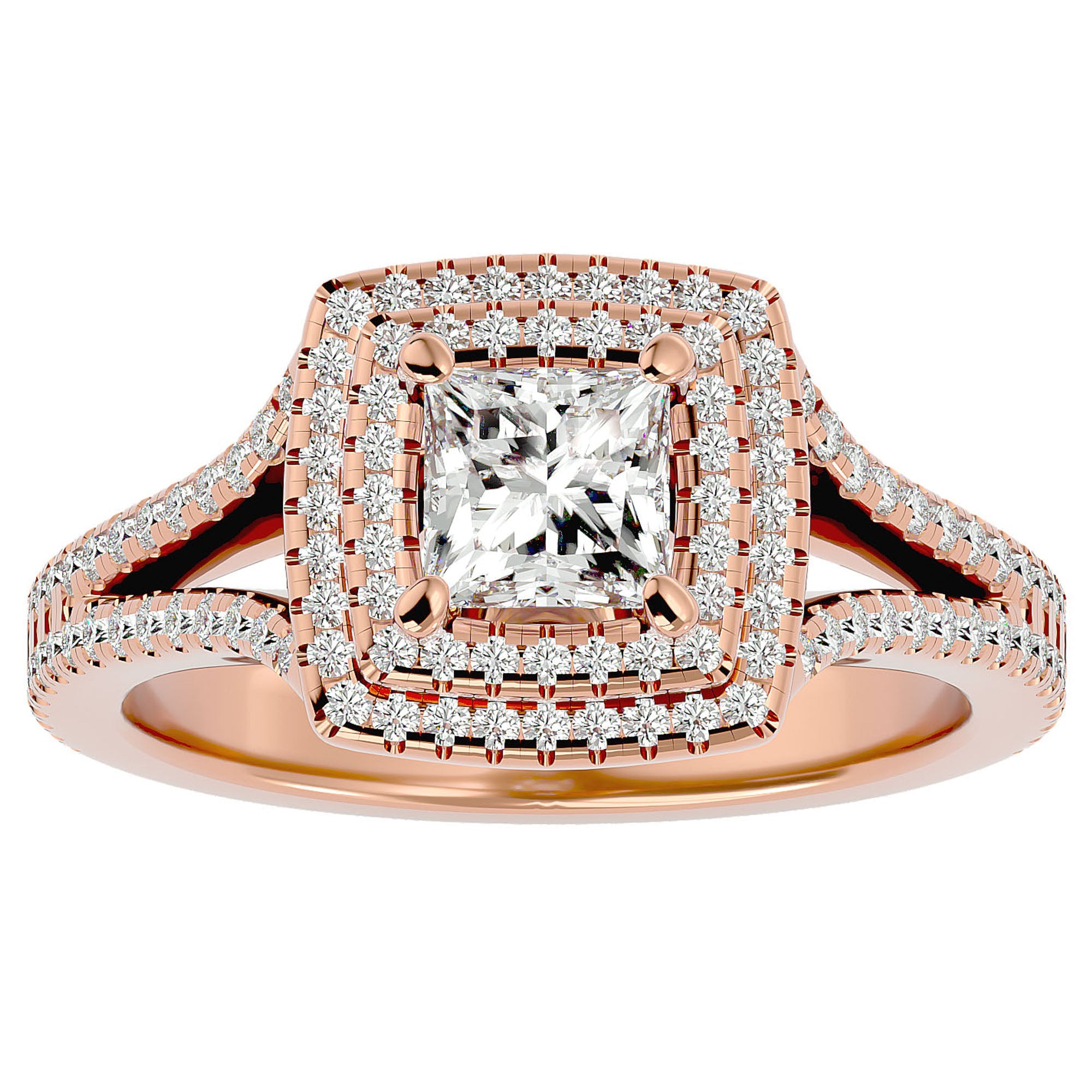 Inel Tăietură Princess Si Cadru Halo din Aur 14k cu Diamante Create în Laborator de 1.34 ct din 14k Aur Roz - Castelo.ro