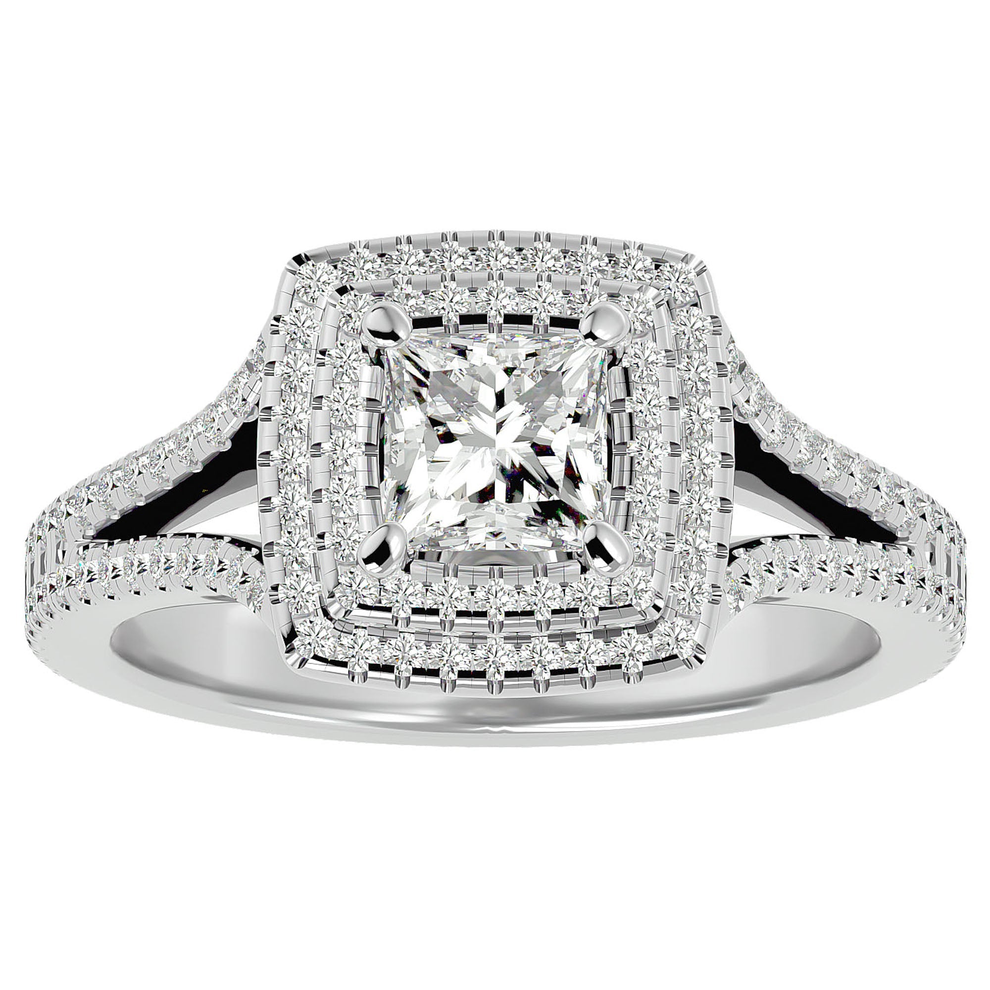 Inel Tăietură Princess Si Cadru Halo din Aur 14k cu Diamante Create în Laborator de 1.34 ct din 14k Aur Alb - Castelo.ro