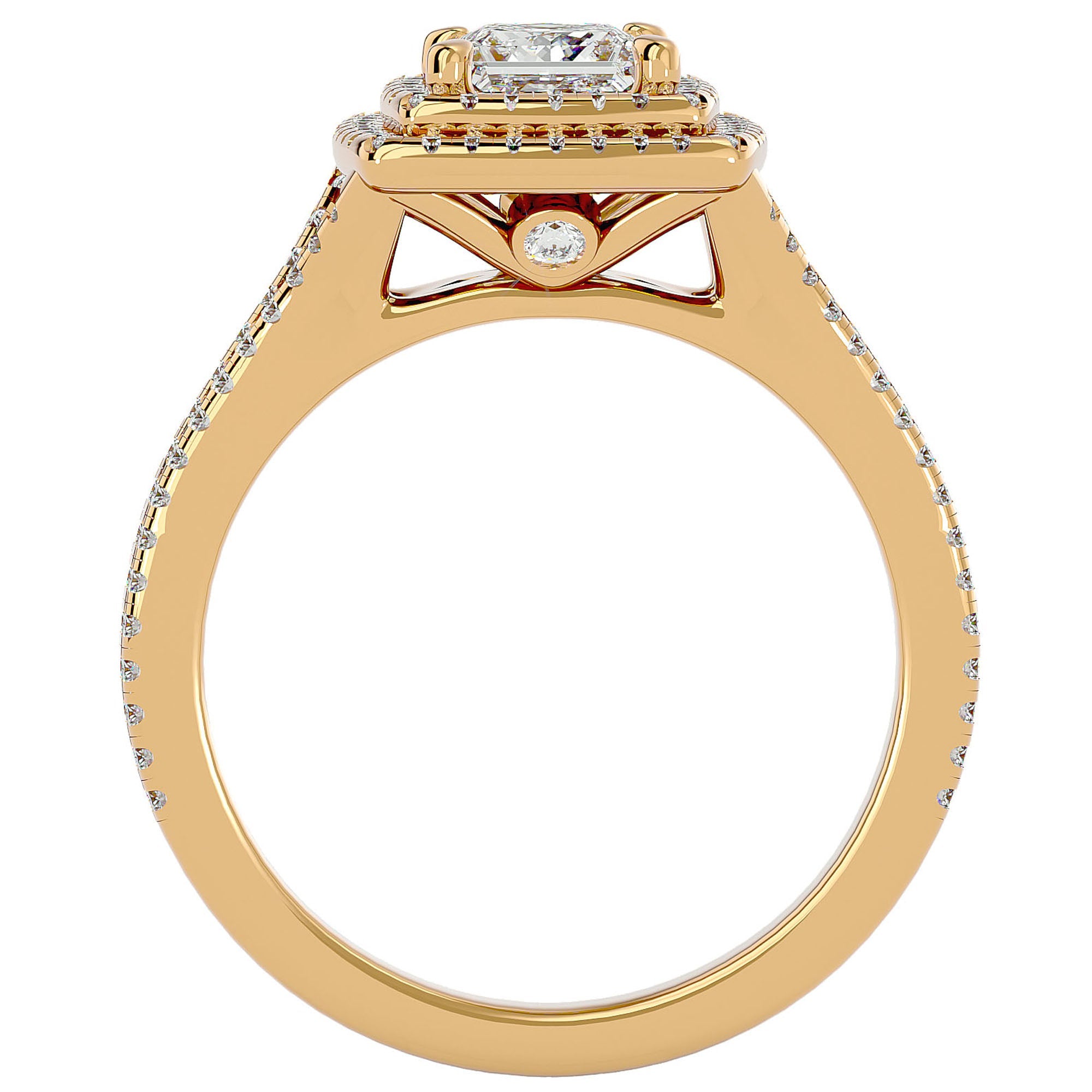 Inel Tăietură Princess Si Cadru Halo din Aur 14k cu Diamante Create în Laborator de 1.34 ct din 14k Aur Galben - Castelo.ro