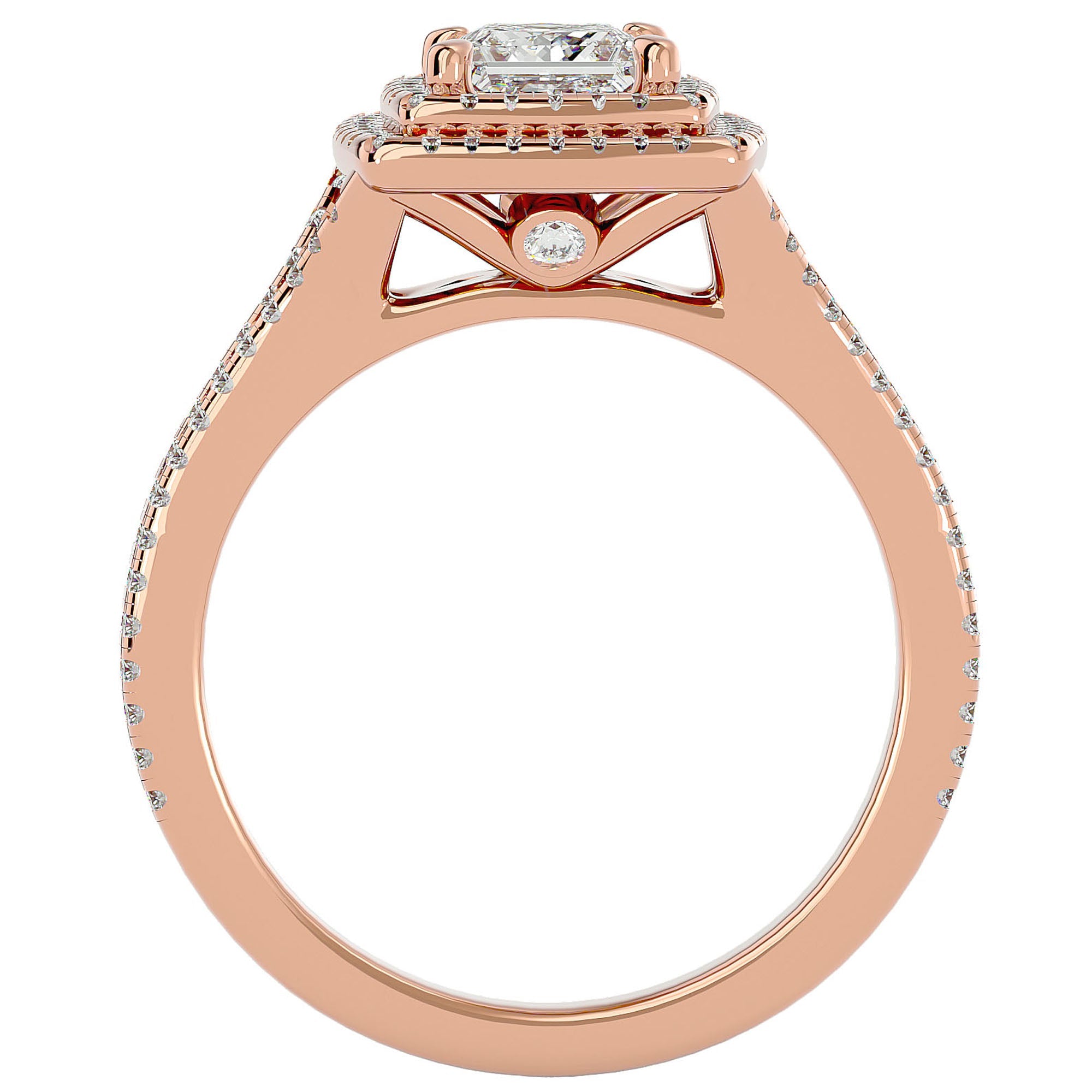 Inel Tăietură Princess Si Cadru Halo din Aur 14k cu Diamante Create în Laborator de 1.34 ct din 14k Aur Roz - Castelo.ro