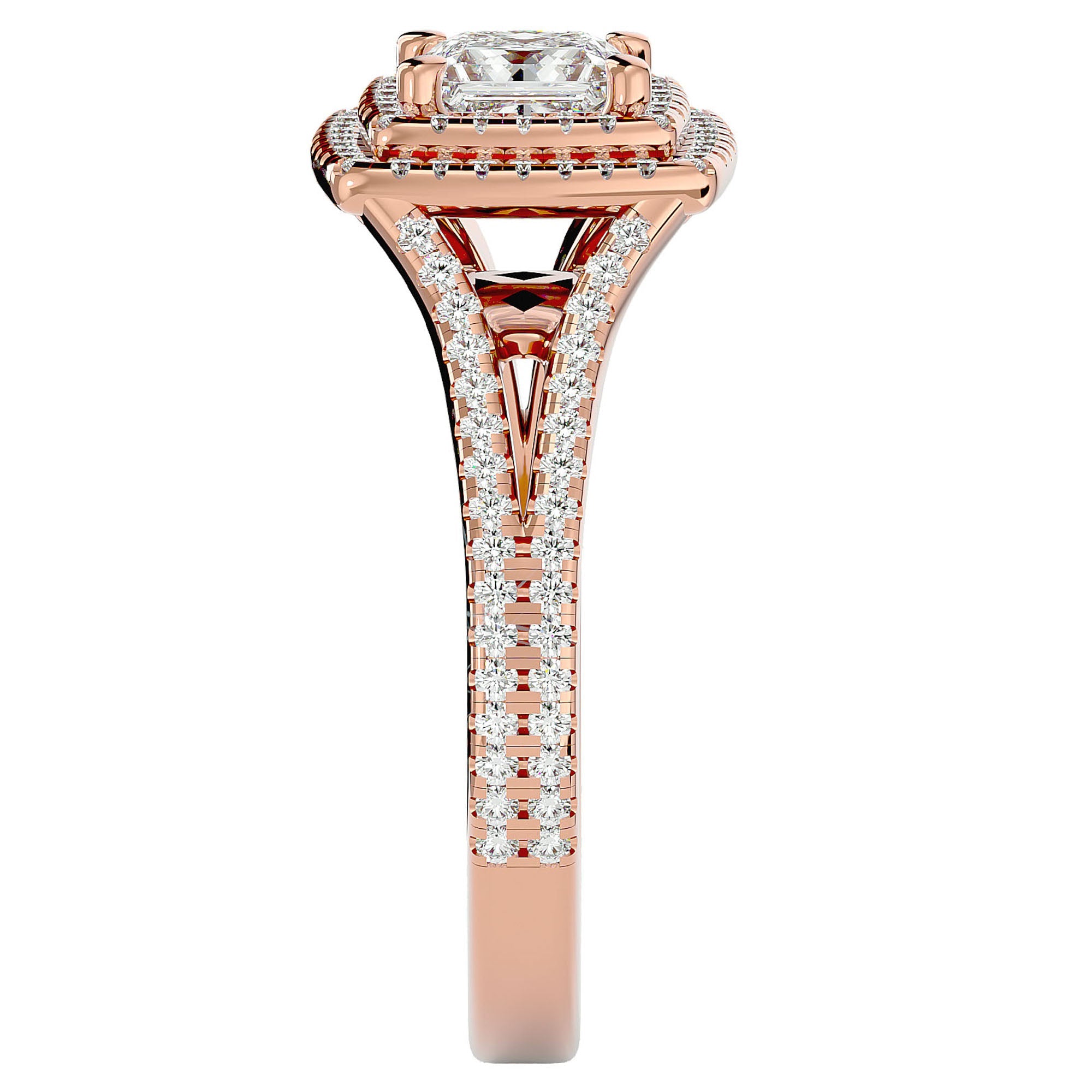 Inel Tăietură Princess Si Cadru Halo din Aur 14k cu Diamante Create în Laborator de 1.34 ct din 14k Aur Roz - Castelo.ro
