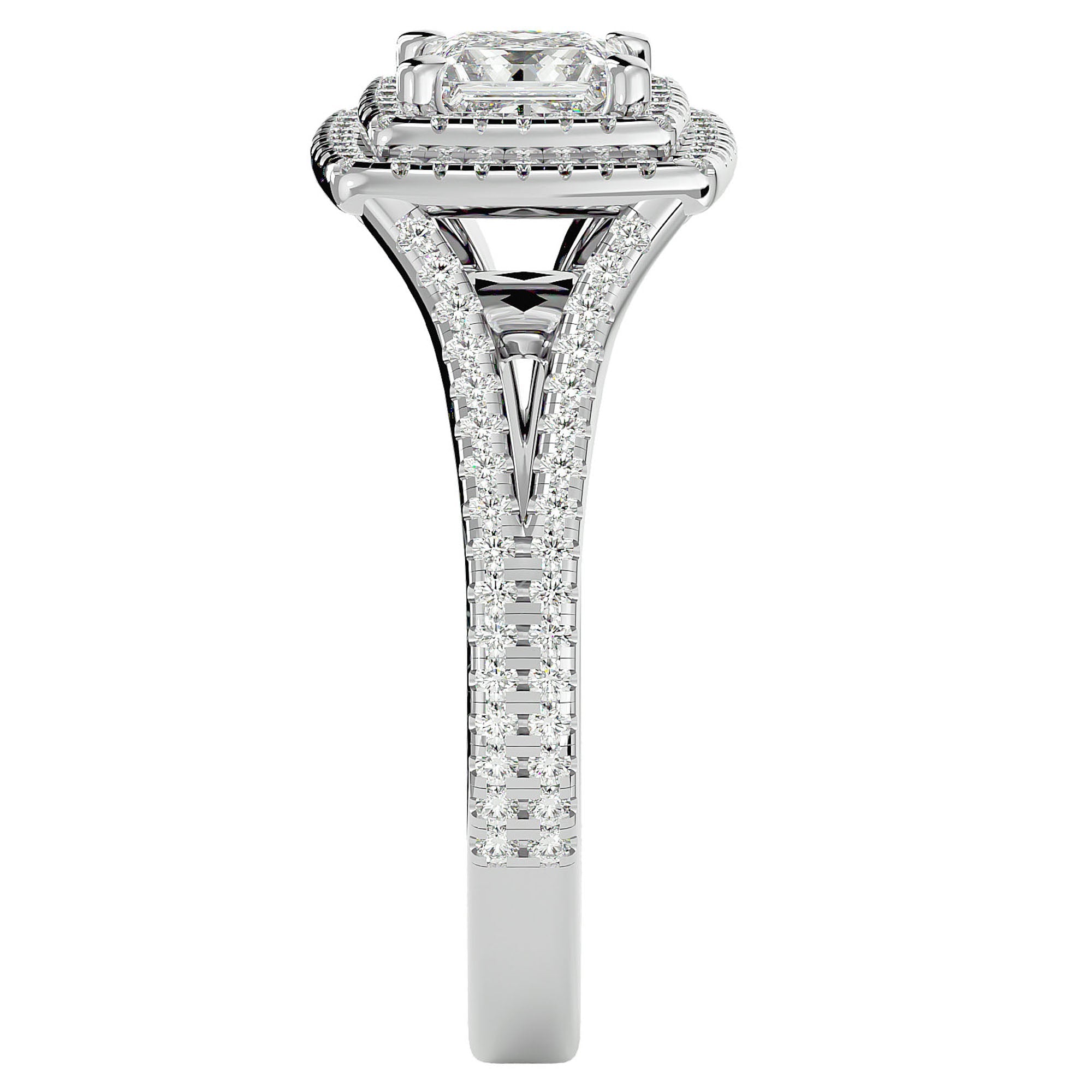 Inel Tăietură Princess Si Cadru Halo din Aur 14k cu Diamante Create în Laborator de 1.34 ct din 14k Aur Alb - Castelo.ro