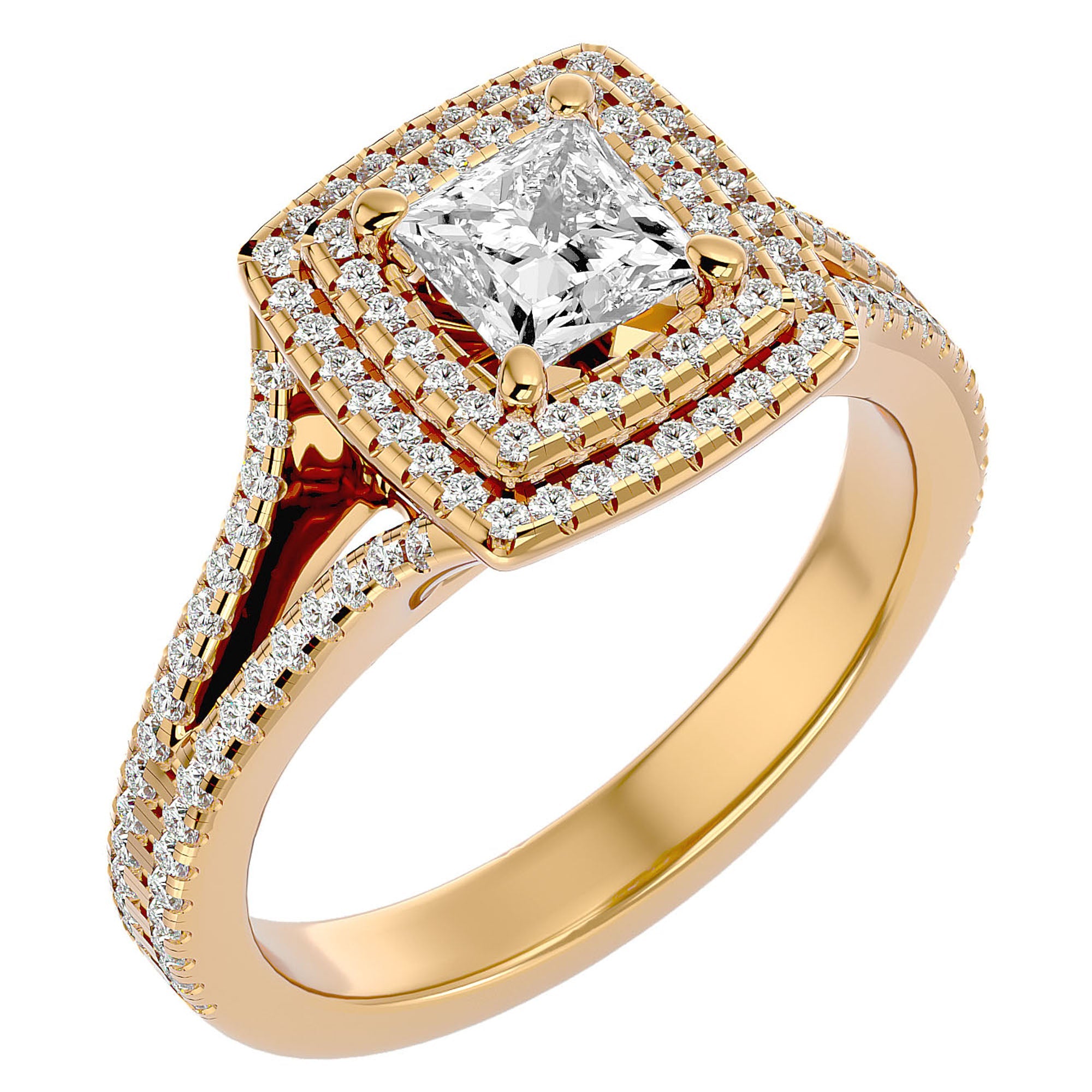 Inel Tăietură Princess Si Cadru Halo din Aur 14k cu Diamante Create în Laborator de 1.34 ct din 14k Aur Galben - Castelo.ro