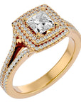 Inel Tăietură Princess Si Cadru Halo cu Diamante Create în Laborator de 1.34 ct din 18k Aur Galben - Castelo.ro
