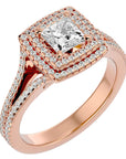 Inel Tăietură Princess Si Cadru Halo cu Diamante Create în Laborator de 1.34 ct din 18k Aur Roz - Castelo.ro