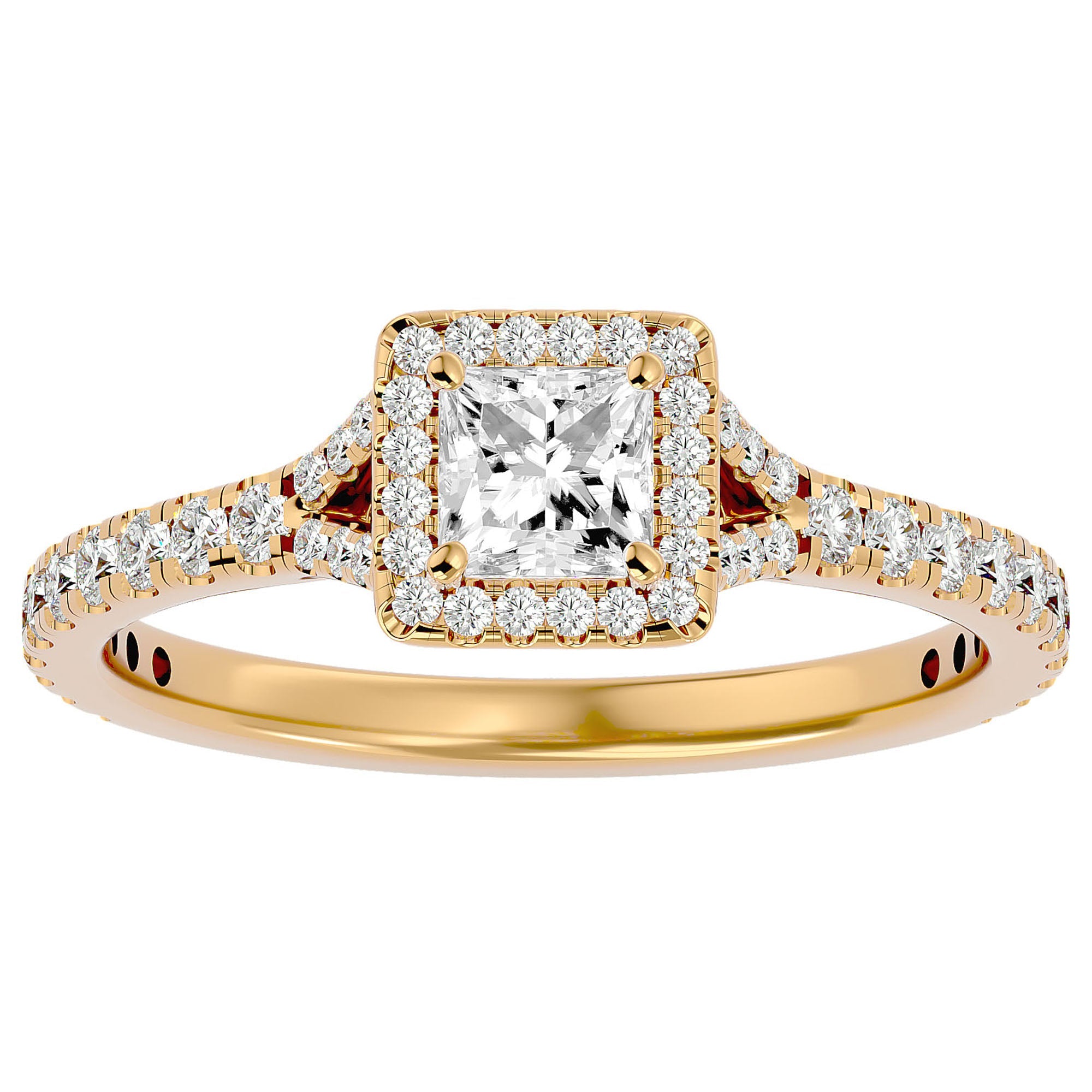 Inel Tăietură Oval Si Cadru Halo cu Moissanite de 0.76 ct din 18k Aur Galben - Castelo.ro