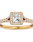 Inel Tăietură Oval Si Cadru Halo cu Moissanite de 0.76 ct din 18k Aur Galben - Castelo.ro