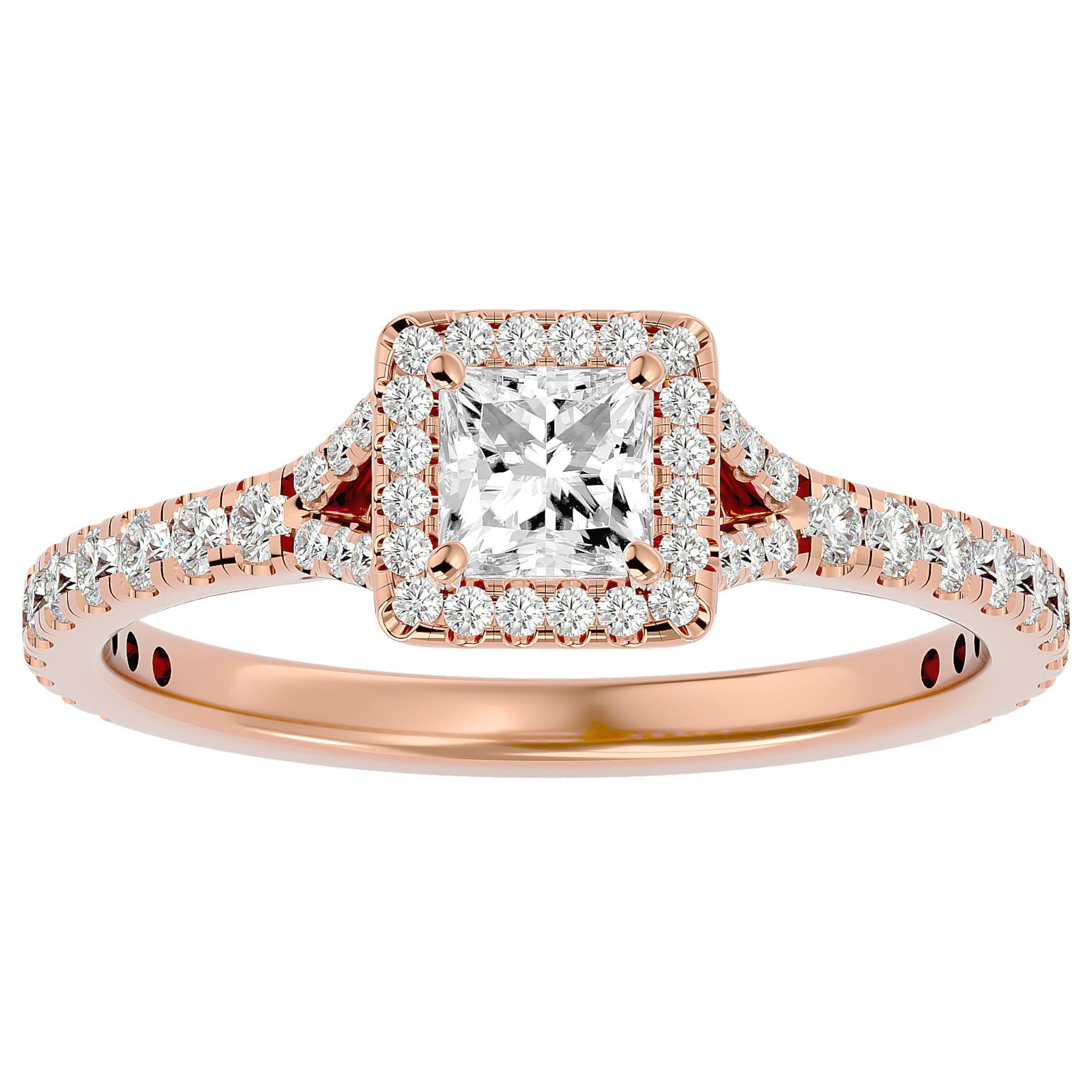 Inel Tăietură Oval Si Cadru Halo cu Moissanite de 0.76 ct din 18k Aur Roz - Castelo.ro