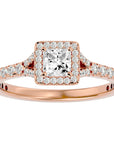Inel Tăietură Oval Si Cadru Halo din Aur 14k cu Diamante Naturale de 0.76 ct din 14k Aur Roz - Castelo.ro