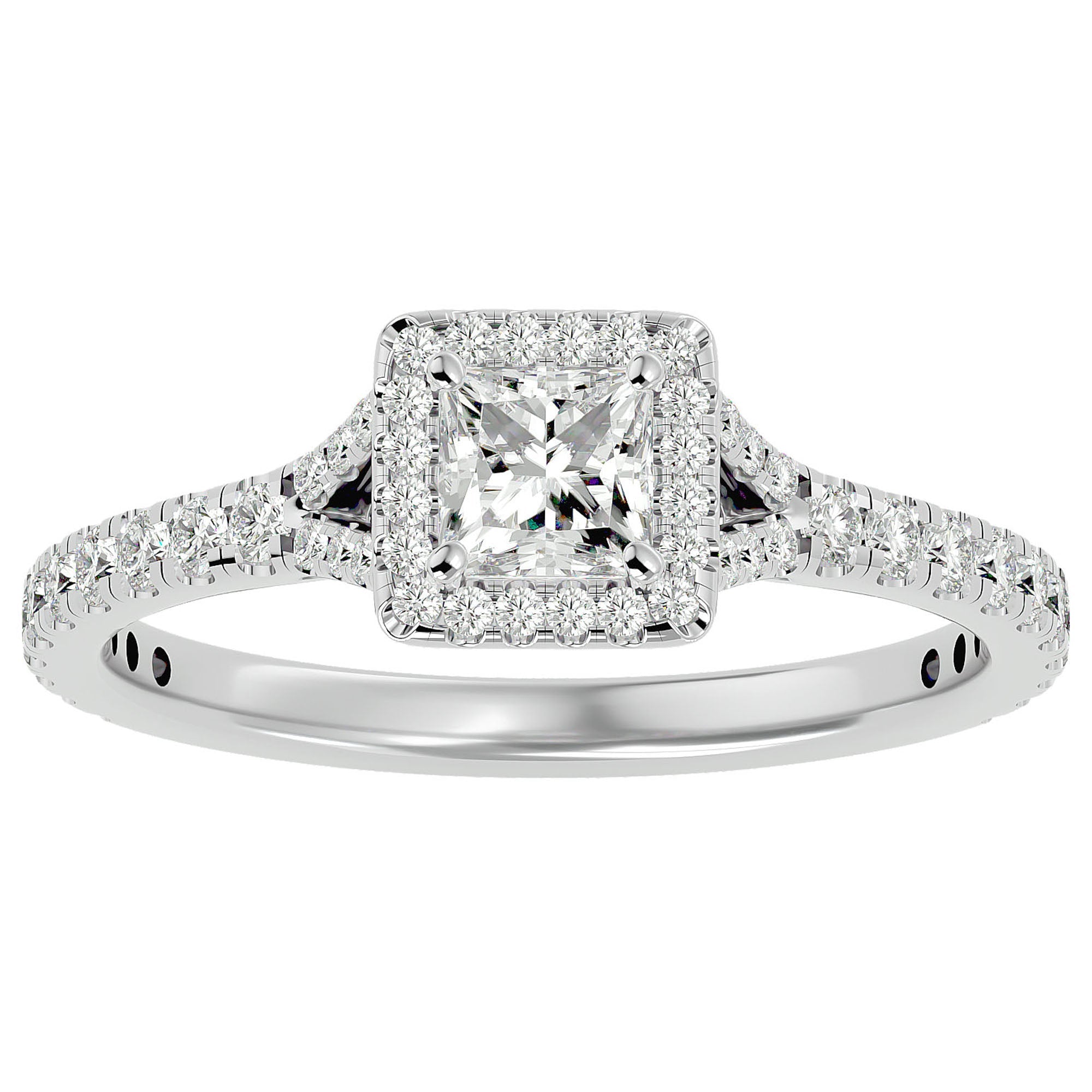 Inel Tăietură Oval Si Cadru Halo cu Moissanite de 0.76 ct din Platina - Castelo.ro