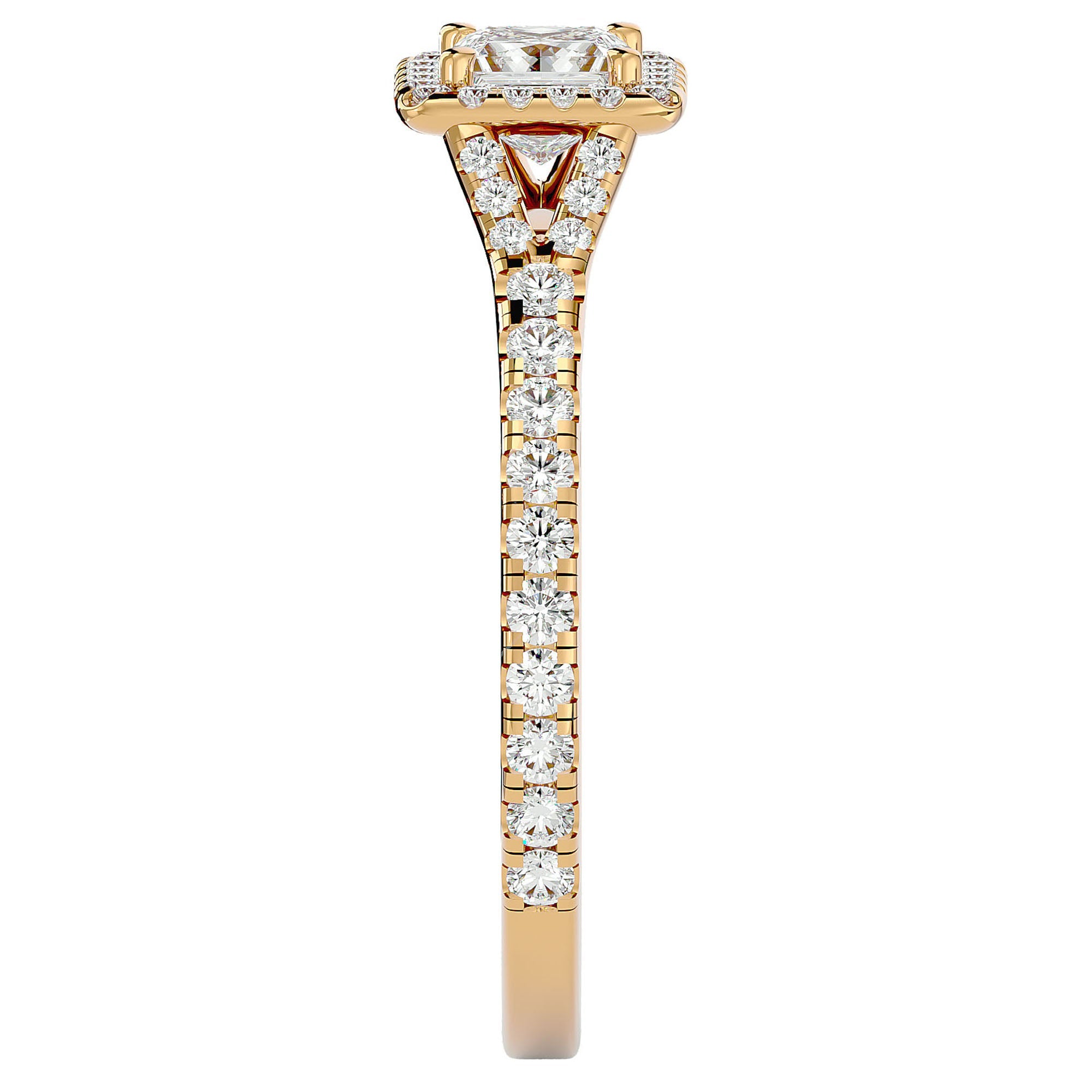 Inel Tăietură Oval Si Cadru Halo din Aur 14k cu Diamante Naturale de 0.76 ct din 14k Aur Galben - Castelo.ro