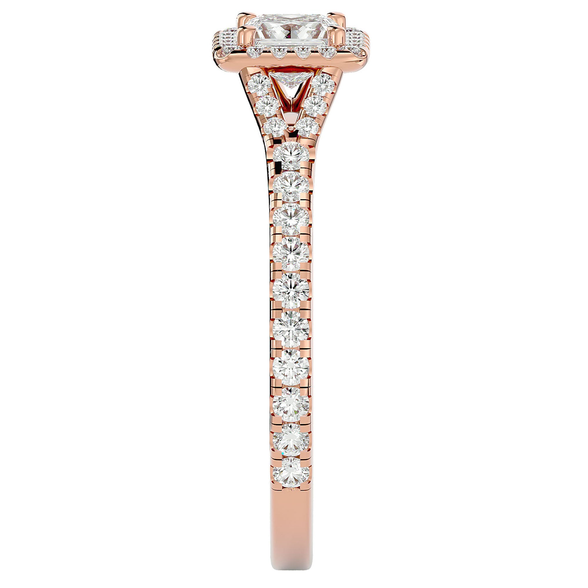 Inel Tăietură Oval Si Cadru Halo din Aur 14k cu Diamante Naturale de 0.76 ct din 14k Aur Roz - Castelo.ro