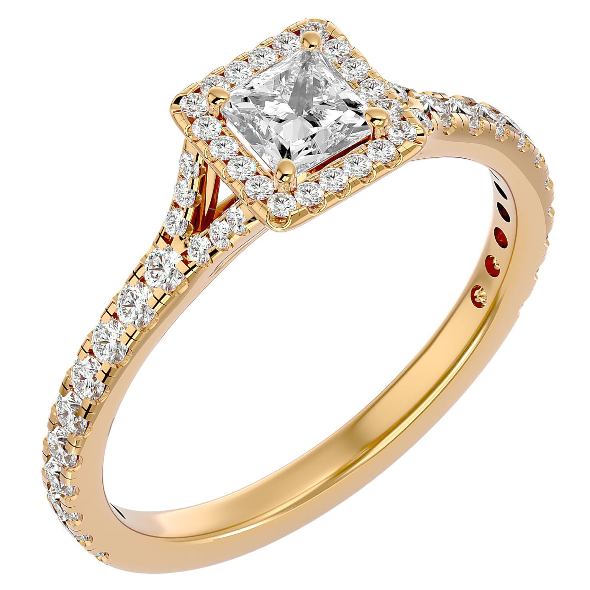 Inel Tăietură Oval Si Cadru Halo din Aur 14k cu Diamante Naturale de 0.76 ct din 14k Aur Galben - Castelo.ro