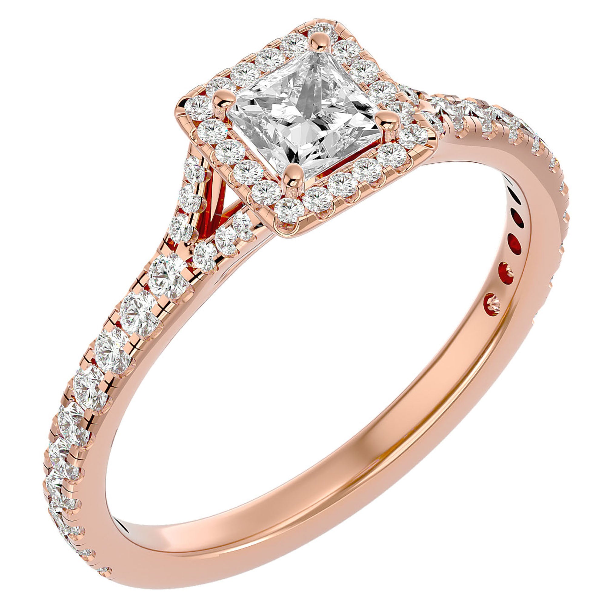 Inel Tăietură Oval Si Cadru Halo cu Moissanite de 0.76 ct din 18k Aur Roz - Castelo.ro
