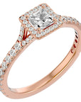 Inel Tăietură Oval Si Cadru Halo cu Moissanite de 0.76 ct din 18k Aur Roz - Castelo.ro