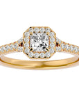 Inel Tăietură Pincess Si Cadru Halo cu Moissanite de 0.63 ct din 18k Aur Galben - Castelo.ro