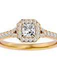 Inel Tăietură Pincess Si Cadru Halo cu Diamante Create în Laborator de 0.63 ct din 18k Aur Galben - Castelo.ro