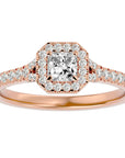 Inel Tăietură Pincess Si Cadru Halo cu Moissanite de 0.63 ct din 18k Aur Roz - Castelo.ro