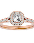 Inel Tăietură Pincess Si Cadru Halo din Aur 14k cu Diamante Naturale de 0.63 ct din 14k Aur Roz - Castelo.ro
