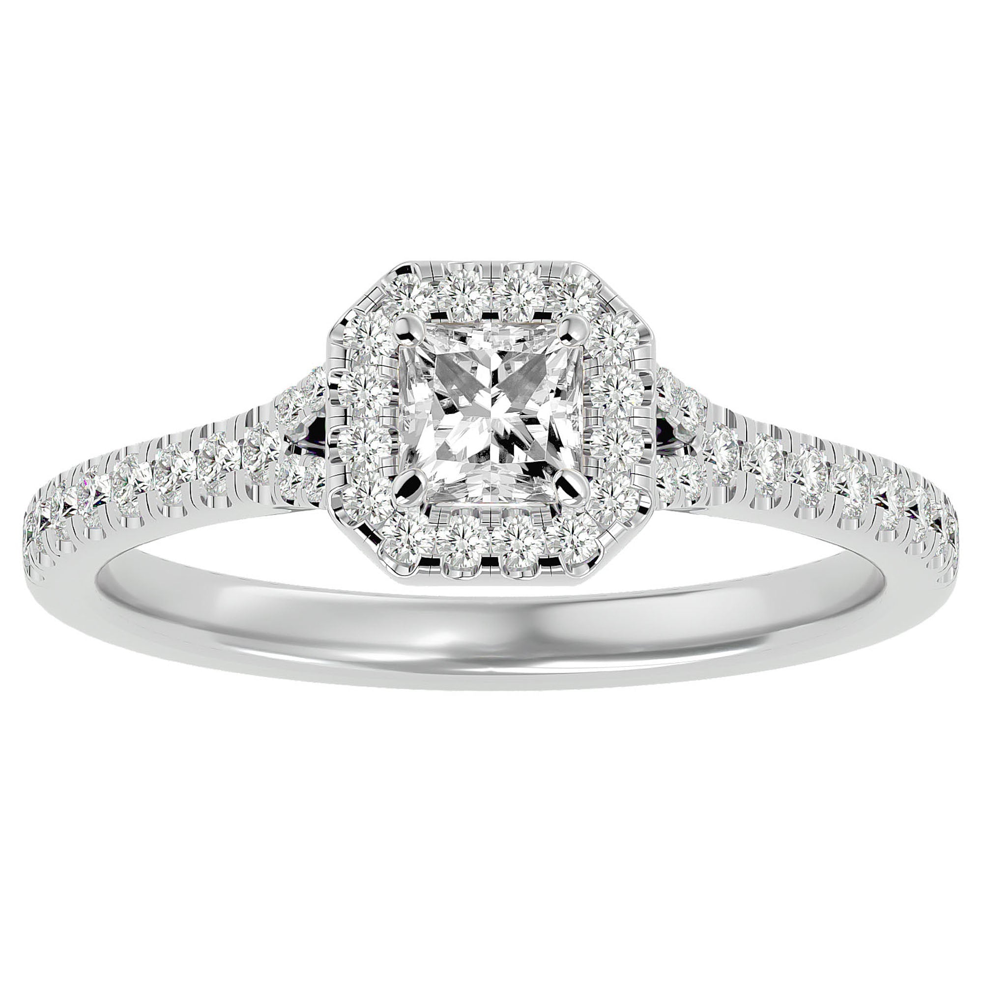 Inel Tăietură Pincess Si Cadru Halo din Aur 14k cu Diamante Create în Laborator de 0.63 ct din 14k Aur Alb - Castelo.ro