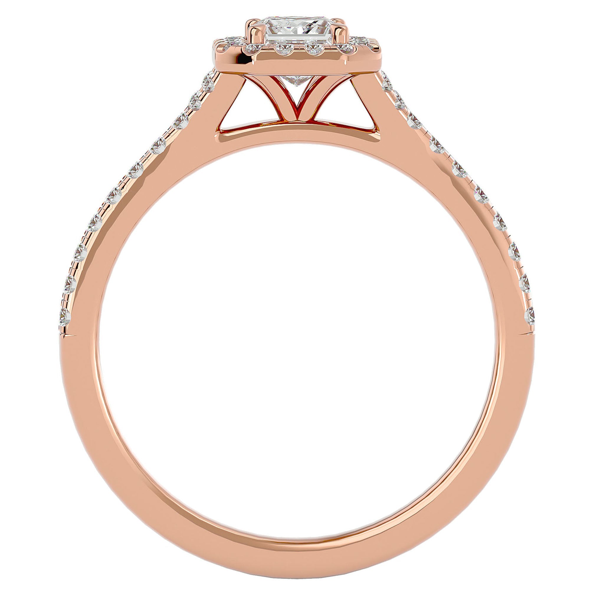 Inel Tăietură Pincess Si Cadru Halo din Aur 14k cu Diamante Naturale de 0.63 ct din 14k Aur Roz - Castelo.ro