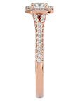 Inel Tăietură Pincess Si Cadru Halo cu Moissanite de 0.63 ct din 18k Aur Roz - Castelo.ro