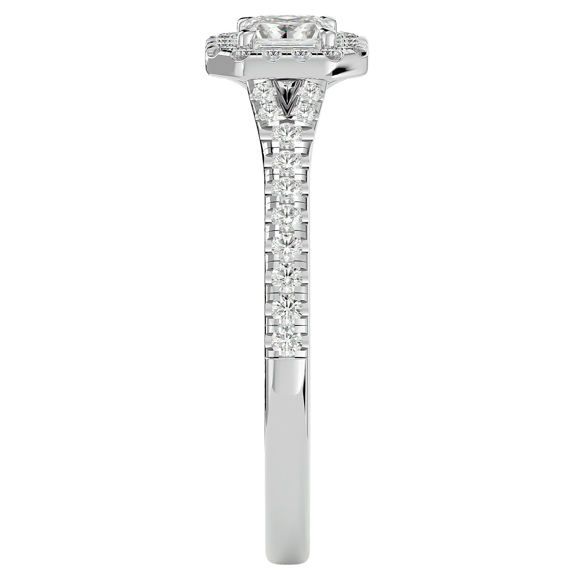 Inel Tăietură Pincess Si Cadru Halo cu Diamante Naturale de 0.63 ct din Platina - Castelo.ro