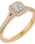 Inel Tăietură Pincess Si Cadru Halo cu Moissanite de 0.63 ct din 18k Aur Galben - Castelo.ro