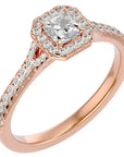 Inel Tăietură Pincess Si Cadru Halo cu Moissanite de 0.63 ct din 18k Aur Roz - Castelo.ro