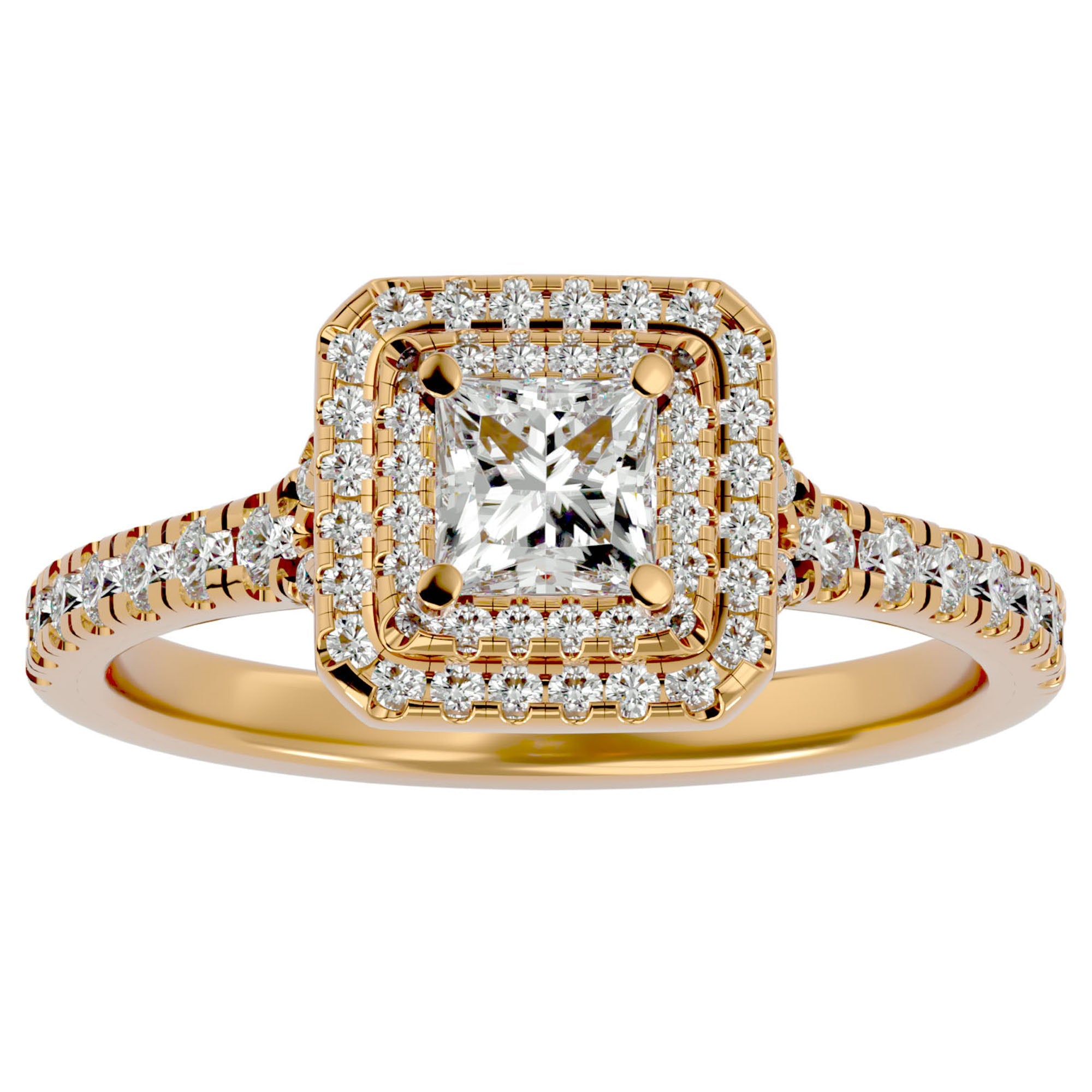 Inel Tăietură Princess Si Cadru Halo cu Diamante Naturale de 1.02 ct din 18k Aur Galben - Castelo.ro