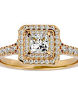 Inel Tăietură Princess Si Cadru Halo cu Diamante Naturale de 1.02 ct din 18k Aur Galben - Castelo.ro