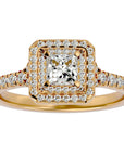 Inel Tăietură Princess Si Cadru Halo cu Diamante Naturale de 1.02 ct din 18k Aur Galben - Castelo.ro