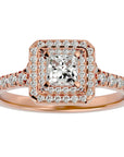 Inel Tăietură Princess Si Cadru Halo cu Moissanite de 1.02 ct din 18k Aur Roz - Castelo.ro