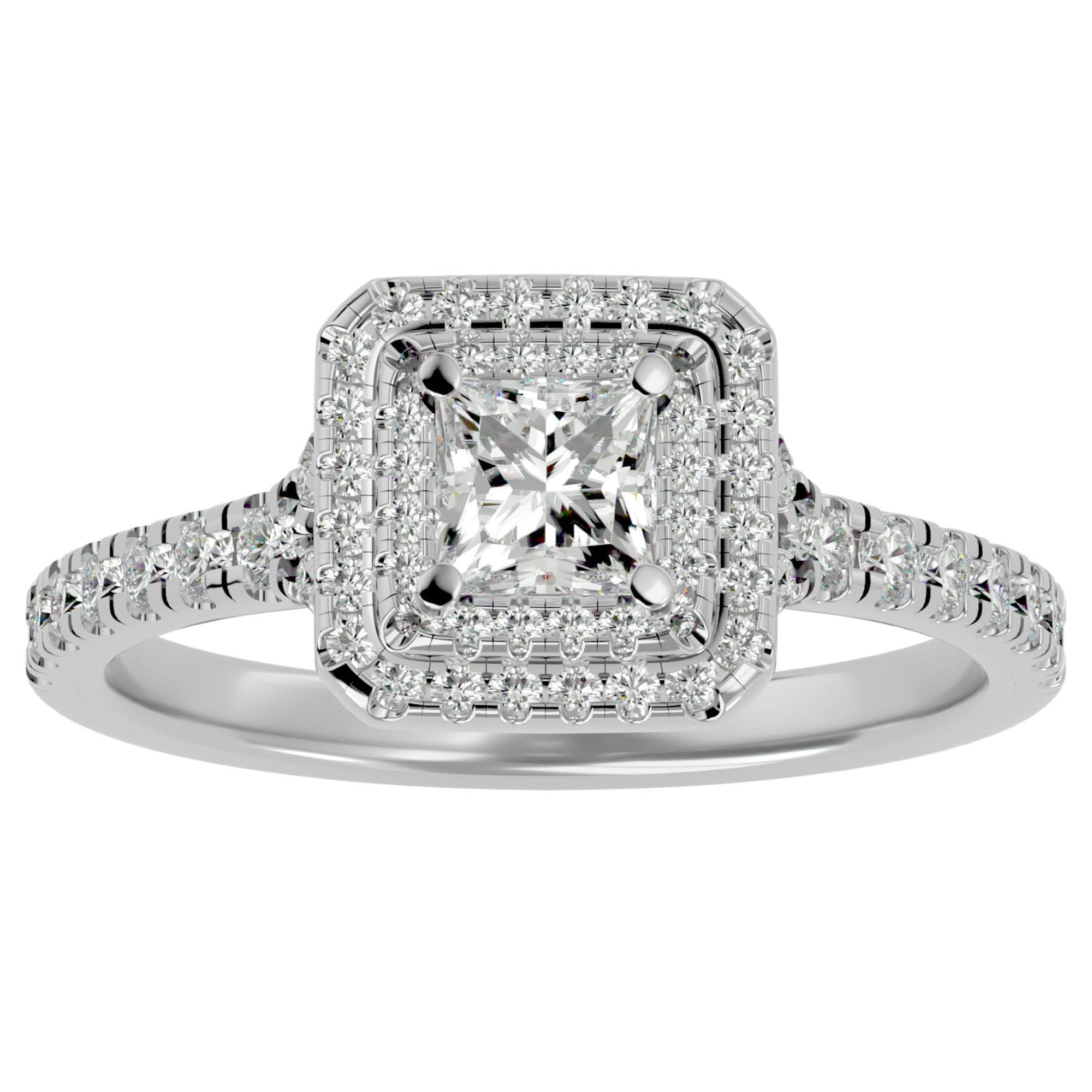 Inel Tăietură Princess Si Cadru Halo cu Diamante Naturale de 1.02 ct din Platina - Castelo.ro