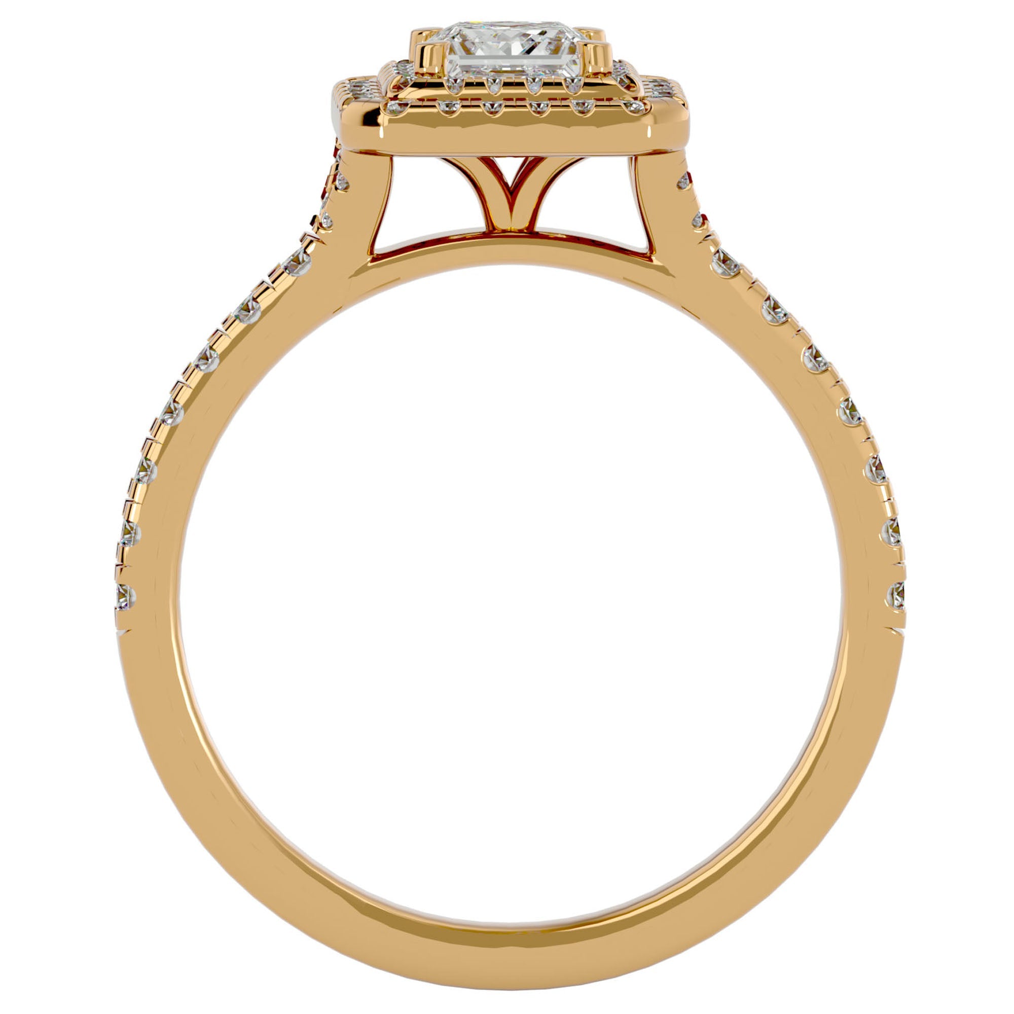 Inel Tăietură Princess Si Cadru Halo cu Diamante Naturale de 1.02 ct din 18k Aur Galben - Castelo.ro