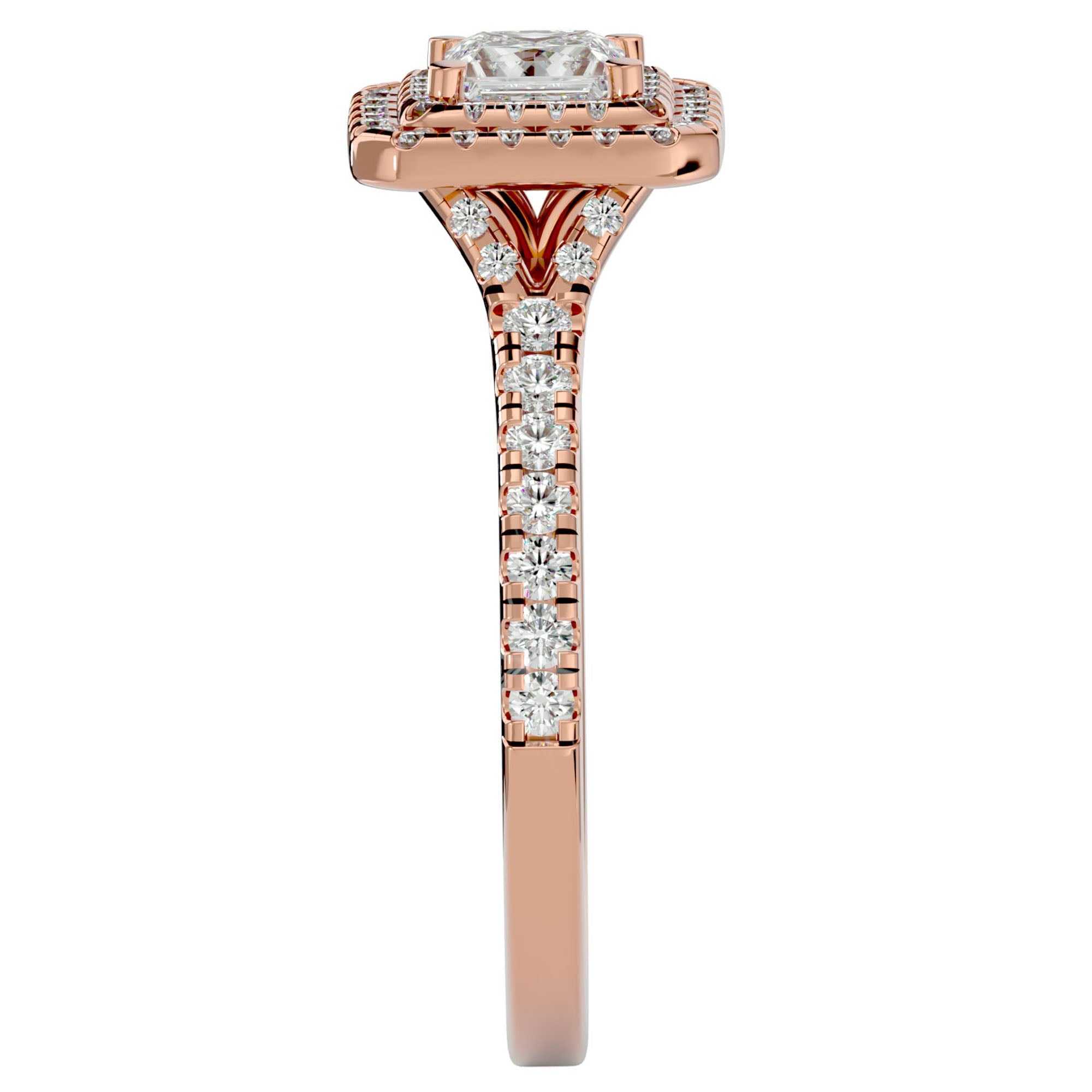 Inel Tăietură Princess Si Cadru Halo cu Diamante Naturale de 1.02 ct din 18k Aur Roz - Castelo.ro