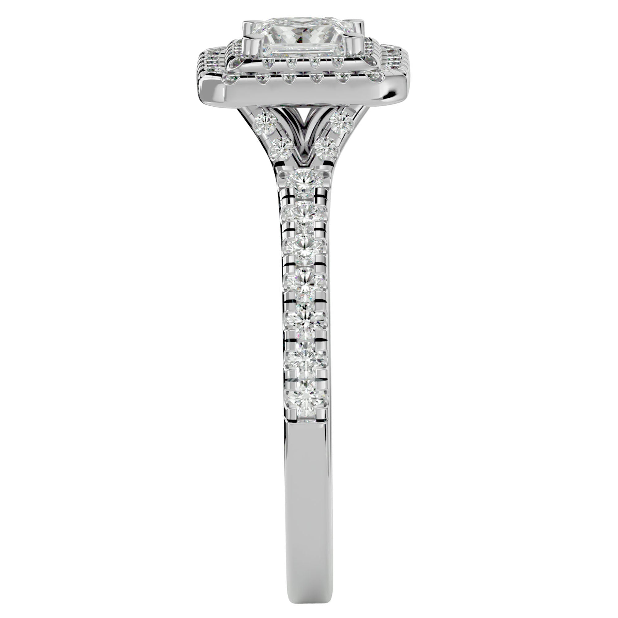 Inel Tăietură Princess Si Cadru Halo cu Diamante Naturale de 1.02 ct din Platina - Castelo.ro