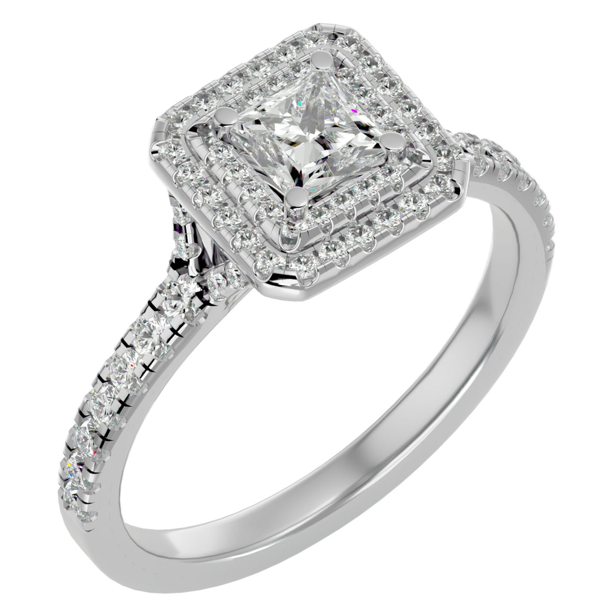 Inel Tăietură Princess Si Cadru Halo cu Diamante Naturale de 1.02 ct din Platina - Castelo.ro